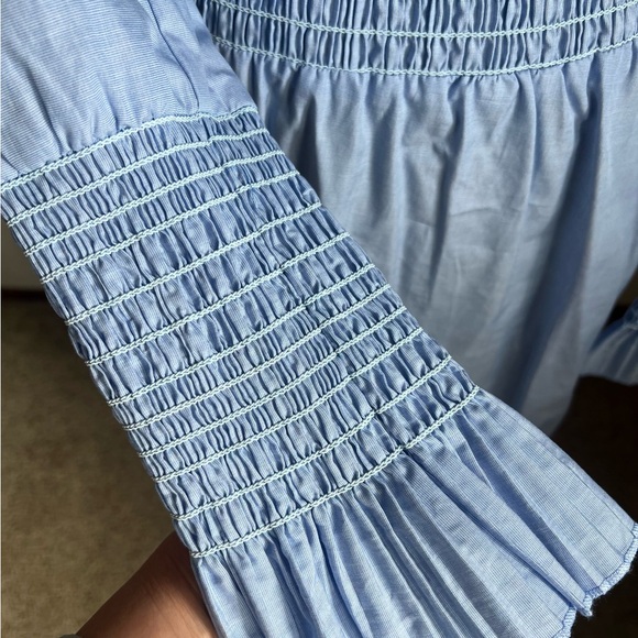 Tory Burch Smoked Cotton Dress Sky Blue Size 6 - Like New - Picture 5 of 8